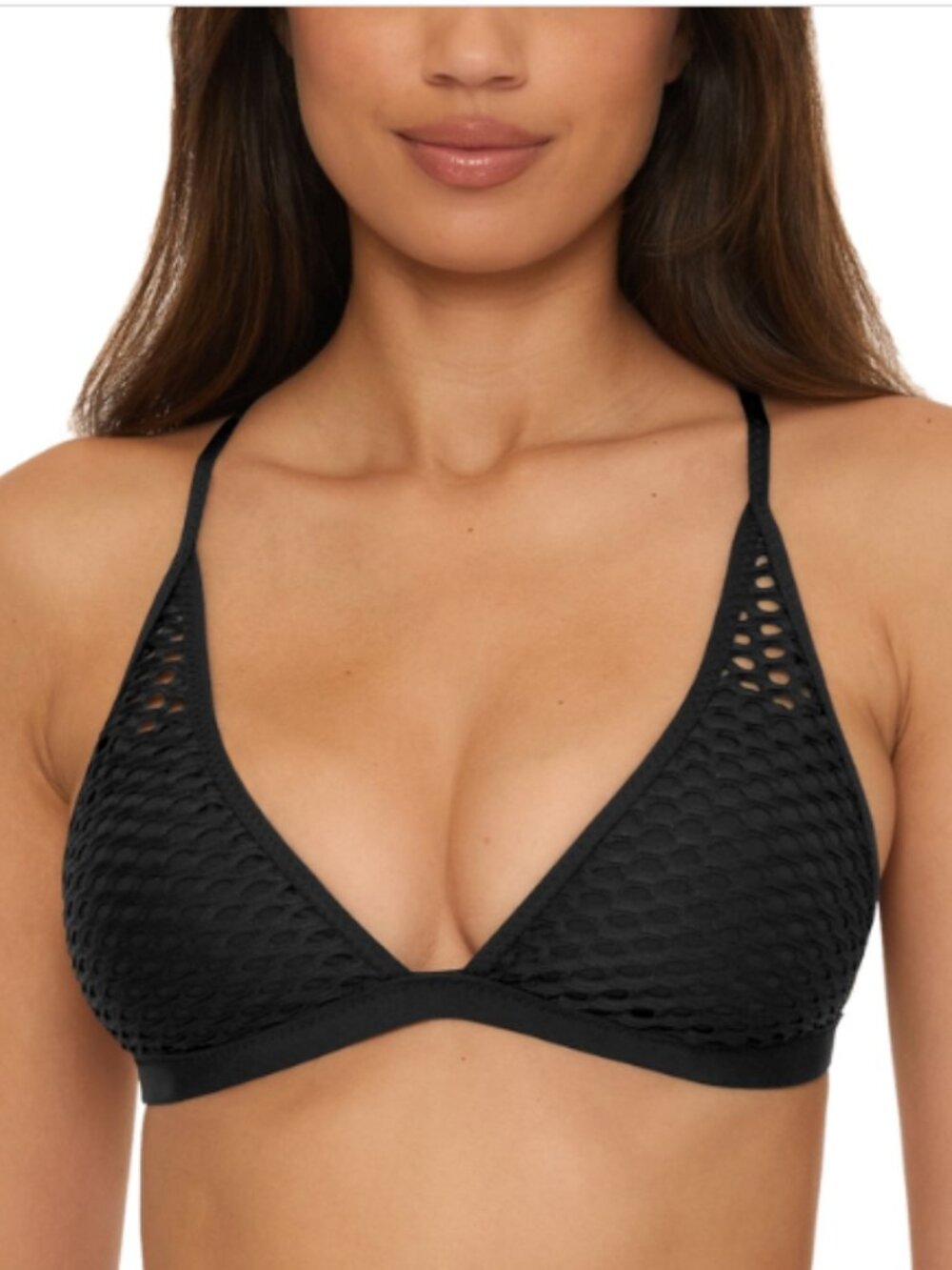 BECCA Castaway Luna Textured Halter Top Women's Swimwear Black Size M 8182